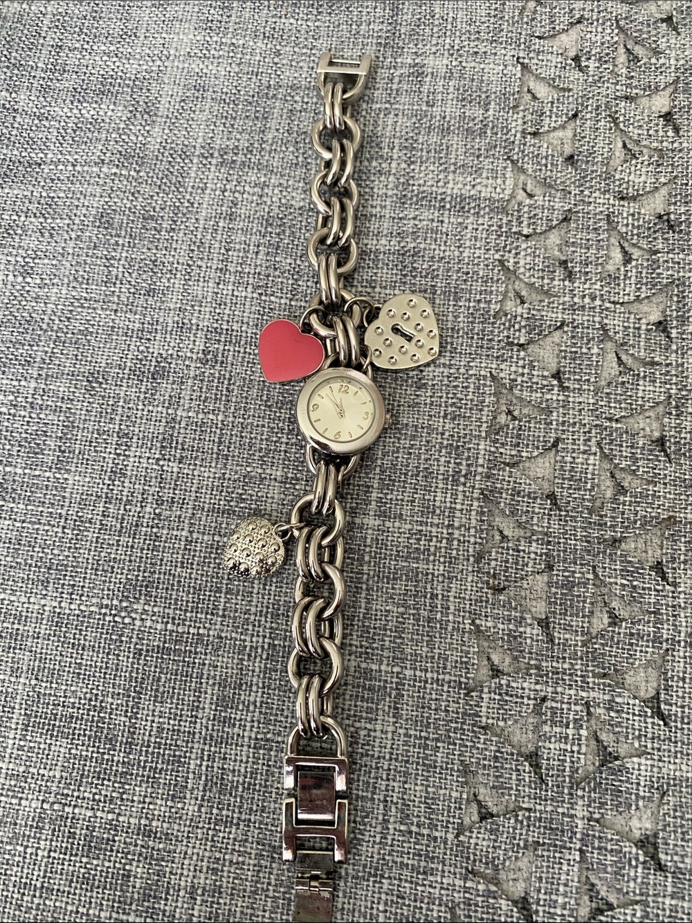 Anne Klein Silver-Tone Charm Bracelet Watch with Pink Heart - Picture 2 of 9